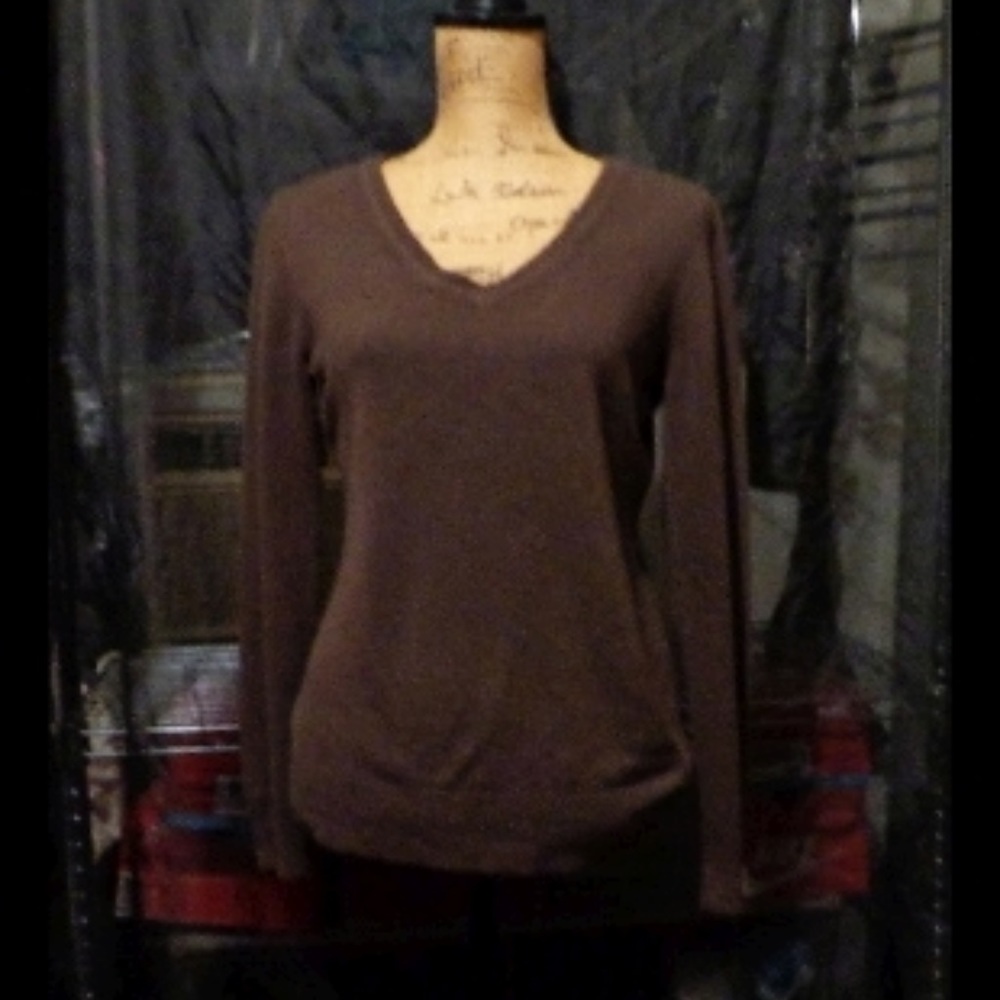 Super soft vintage Long sleeve brown v-neck sweater (sz M)